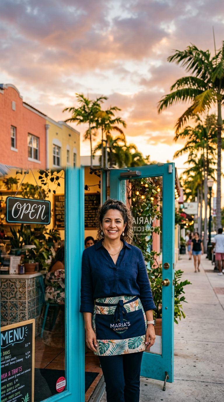 Cover of The Opportunity Mag featuring a local cafe owner in her storefront doorway