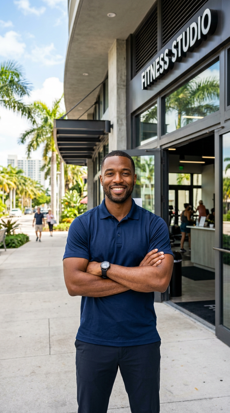 A local franchise owner standing in front of his fitness studio